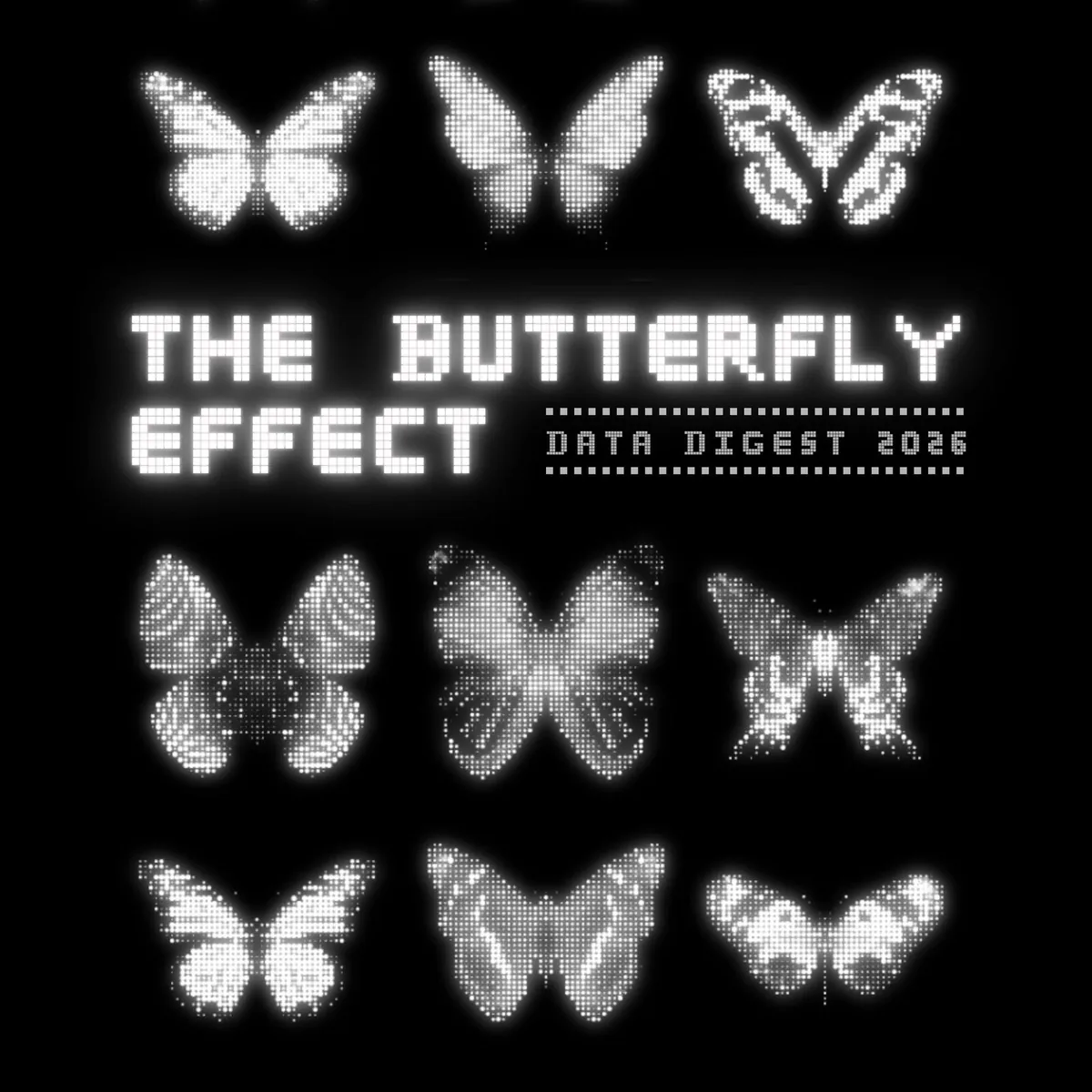 Butterfly Effect Data Digest cover with nine butterfly forms
