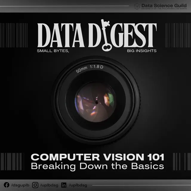 Computer Vision 101 Data Digest cover with a camera lens