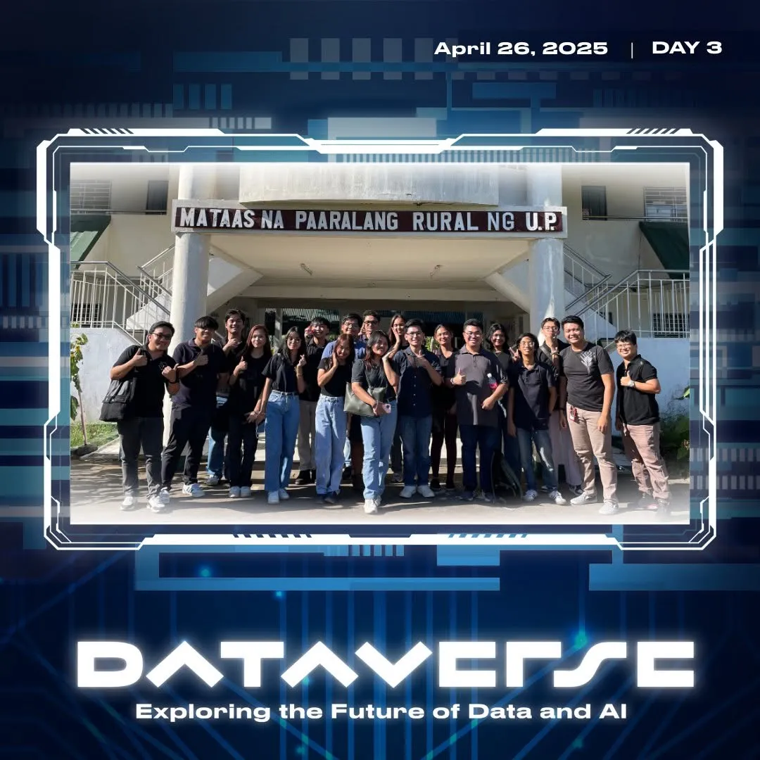 Dataverse Day 3 poster with participants in front of UP Rural High School