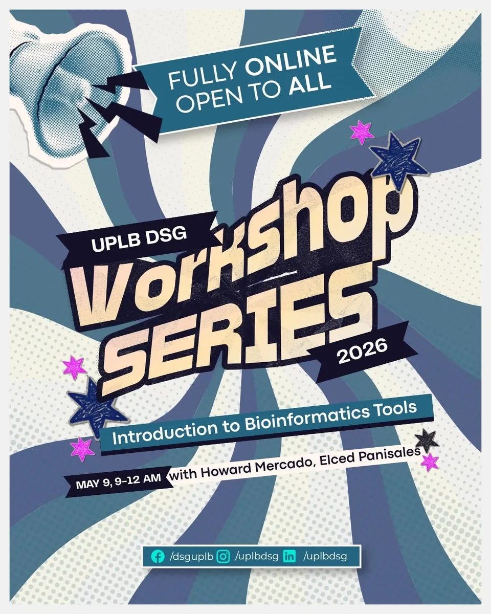UPLB DSG Workshop Series 2026 poster: Introduction to Bioinformatics Tools, fully online and open to all