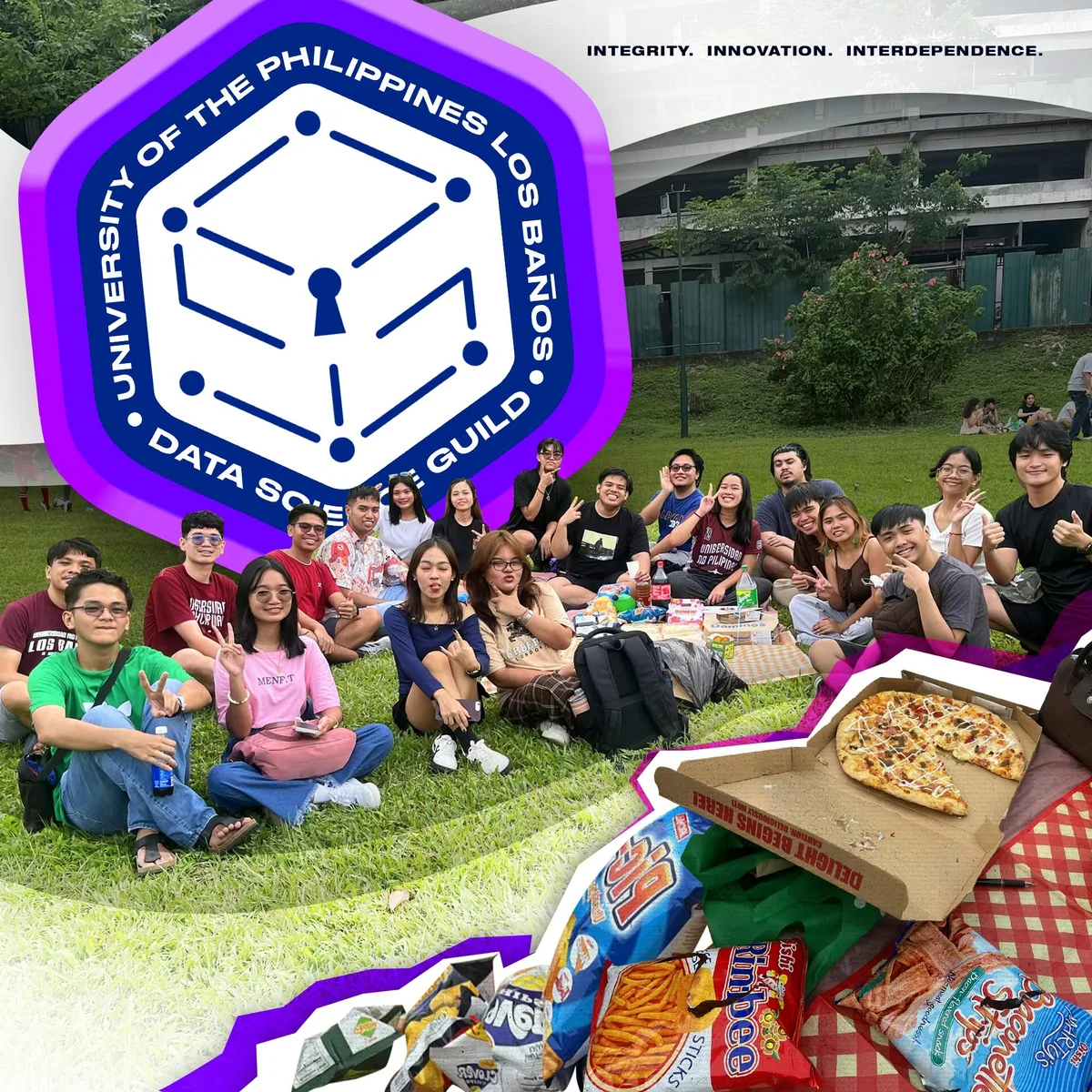 UPLB Data Science Guild members gathered outdoors for a shared meal